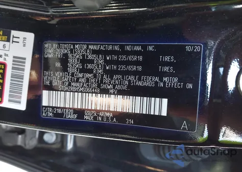 2021 Toyota Highlander Xle z USA, uszkodzony, nr VIN 5TDHZRBH5MS066448
